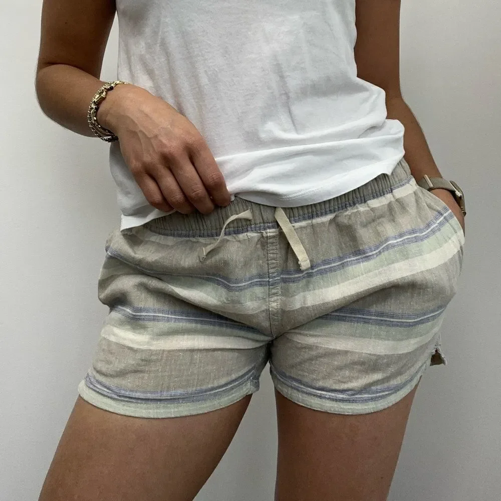 Patagonia Striped Linen-Blend Drawstring Shorts in Beige and Blue